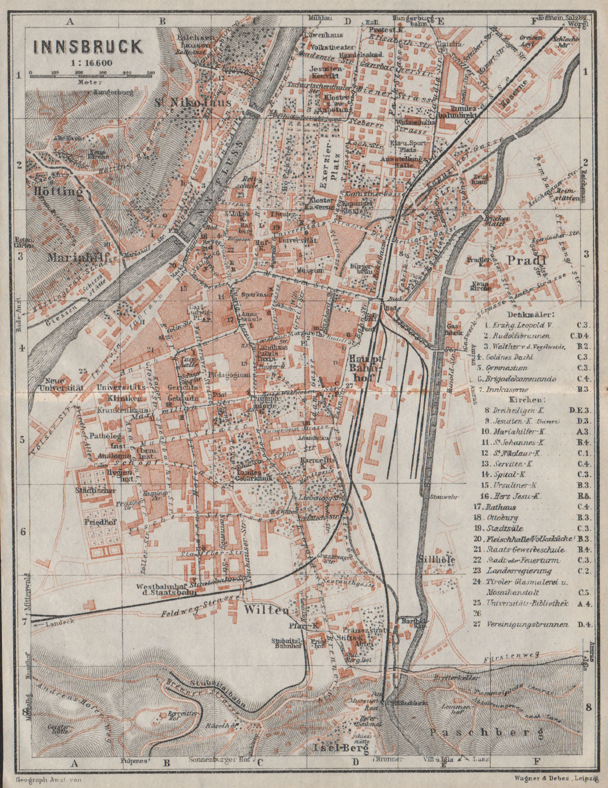 INNSBRUCK vintage town city plan stadtplan. Austria Österreich karte 1923 map